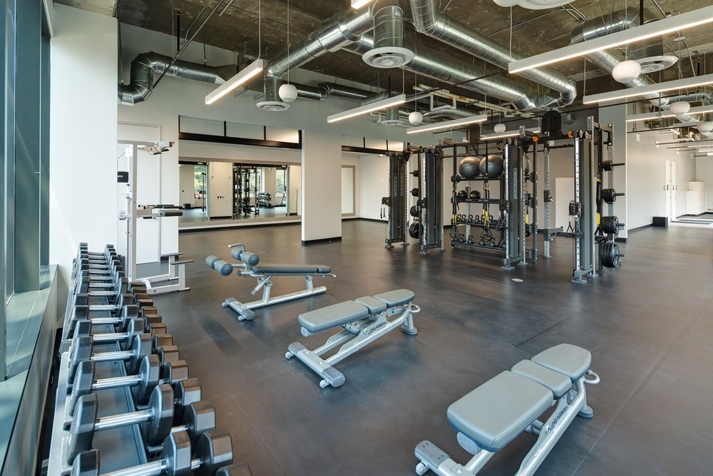 Fitness area at the coworking space.